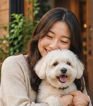 강아지를 안고 있는 보호자를 표현한 소개 이미지
